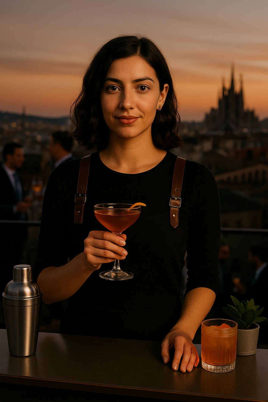 Bartender preparing drinks on a rooftop event in Barcelona