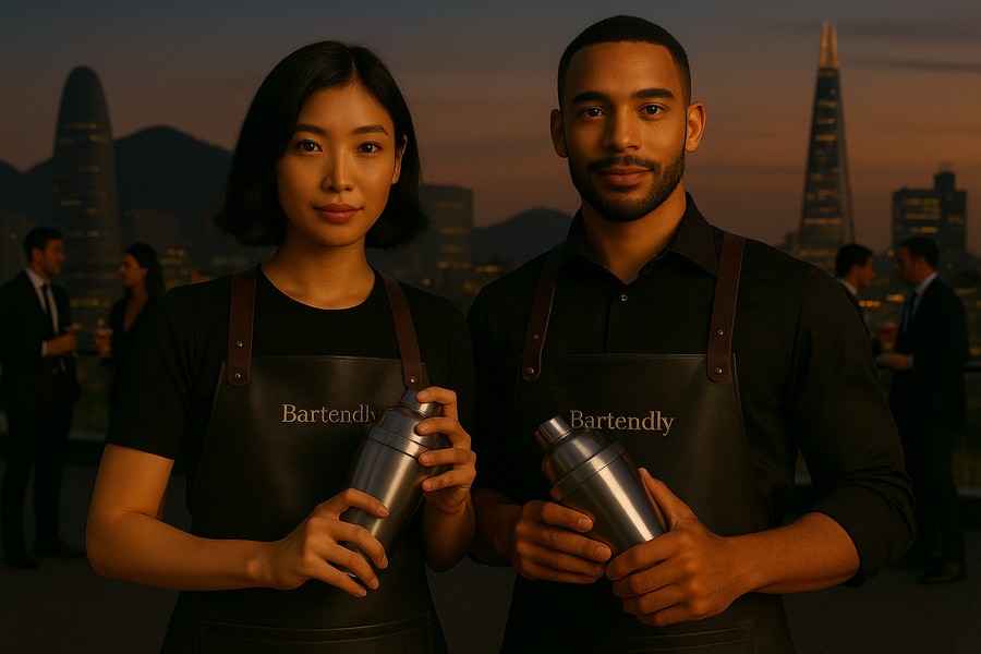 Bartenders in action at rooftop parties, office events in Barcelona, London, Hong Kong