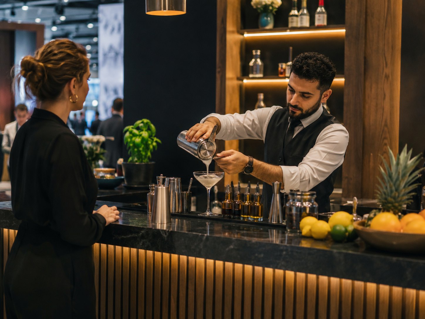 Hospitality bar setup for a professional exhibition stand