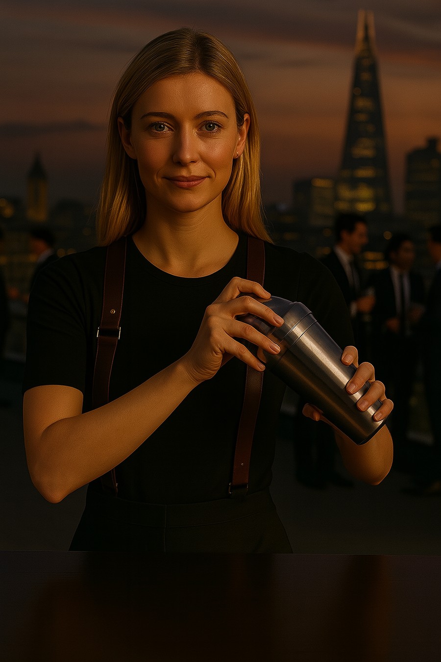 Bartender preparing drinks on a rooftop event in London